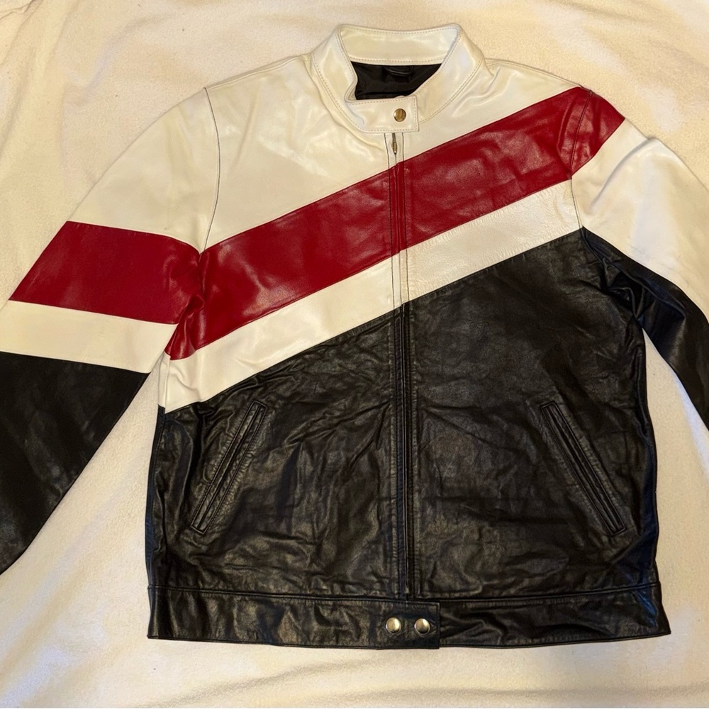 Wilsons Leather Black, White, and Red Jacket